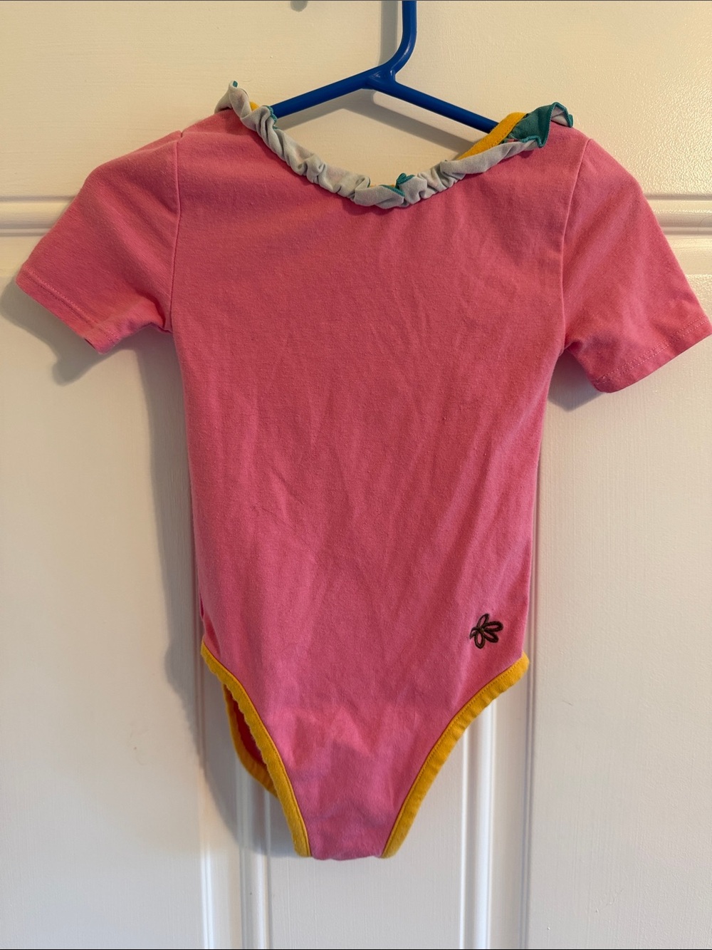 Matilda Jane Pink Short Sleeve Leotard with Yellow Trim (2)